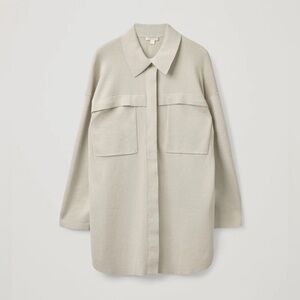 COS Grey Silk Knit Buttoned Long Cardigan Overshirt Oversized
